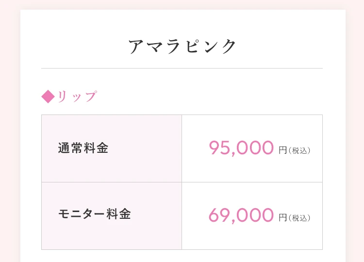 アマラピンク リップ 通常料金95,000円（税込）／モニター料金69,000円（税込）