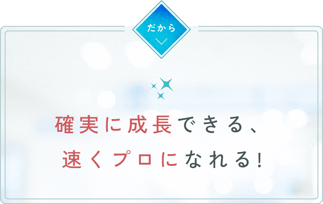 確実に成長できる、速くプロになれる!